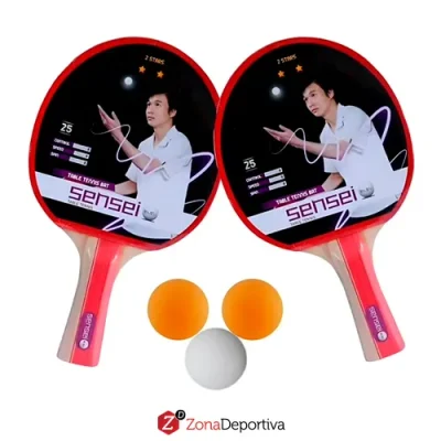 Set de Ping Pong Sensei 2 Estrellas: 2 Paletas y 3 Pelotas